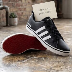 Adidas Mens VS Pace Sneakers  Black White Stripe Red Scarlett Bottom Sole 8.5